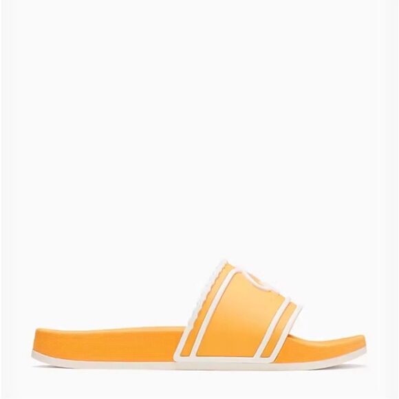 kate spade 8, 9 Brigitte Pool Slide Sunset Blaze Par Gold White - Picture 2 of 6